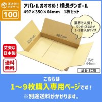 ダンボール 100サイズ 横長 長さ497×幅350×高さ64（mm） 【1枚〜9枚購入】【送料別途かかります】 